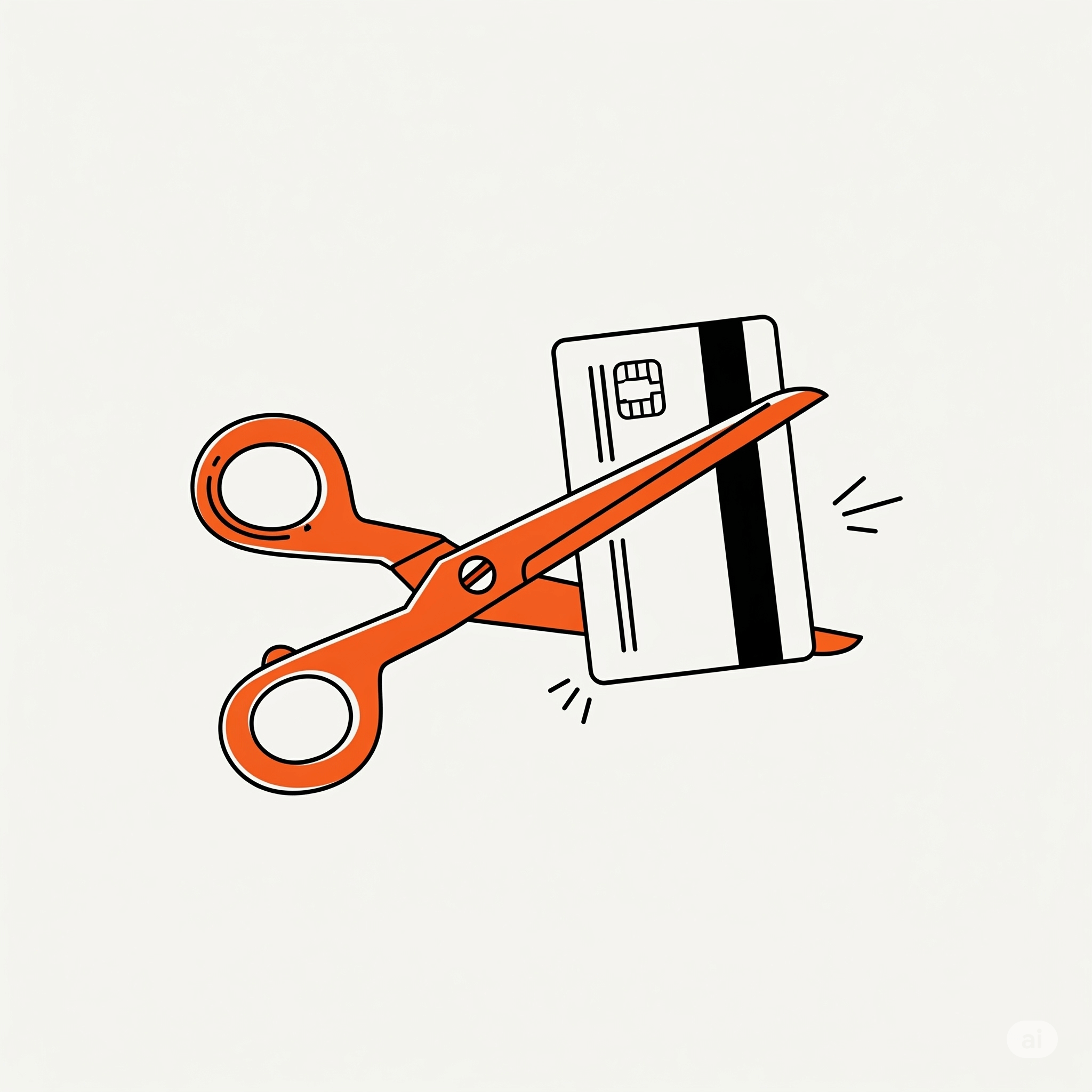 Una ilustración simbólica y directa de unas tijeras cortando una tarjeta de crédito por la mitad.