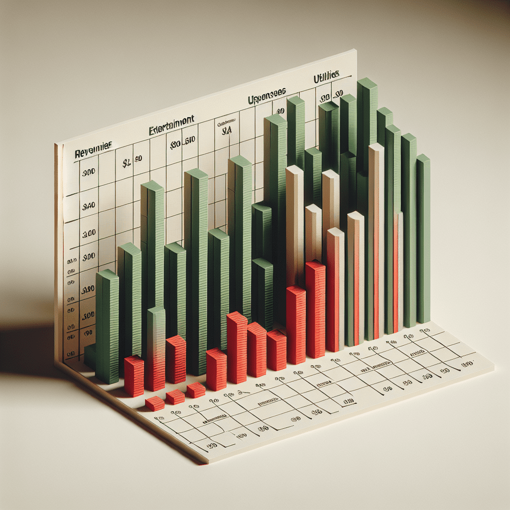 Gráfico de ingresos y gastos con distintas categorías como alimentación, entretenimiento, servicios