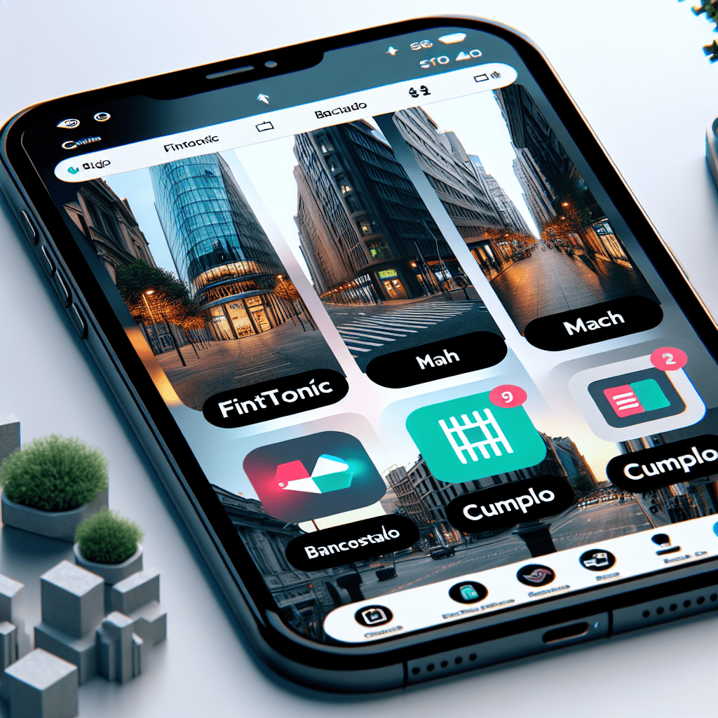 capturas de pantalla de las apps Fintonic, BancoEstado, MACH y Cumplo en un teléfono móvil