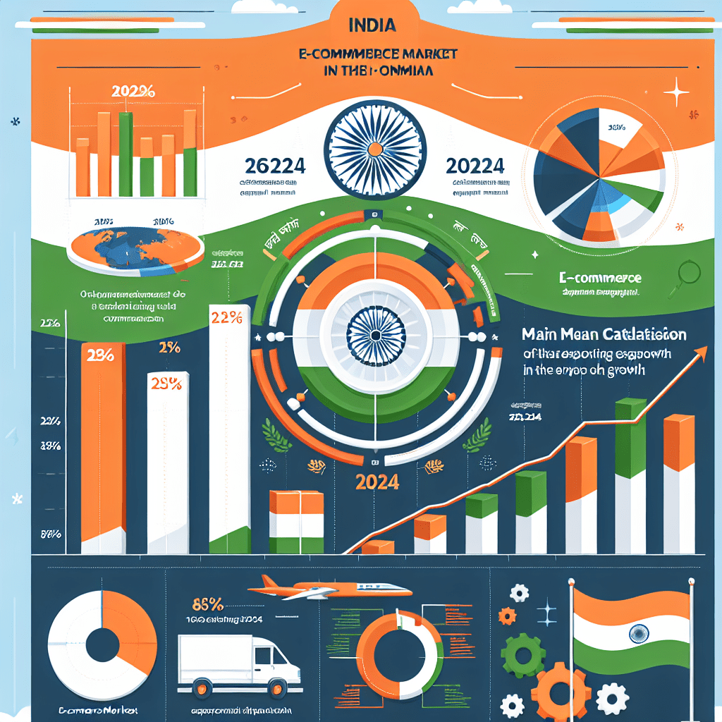 Infographic showing the projected growth of India’s e-commerce market from 2022 to 2024, highlighting key drivers and statistics.
