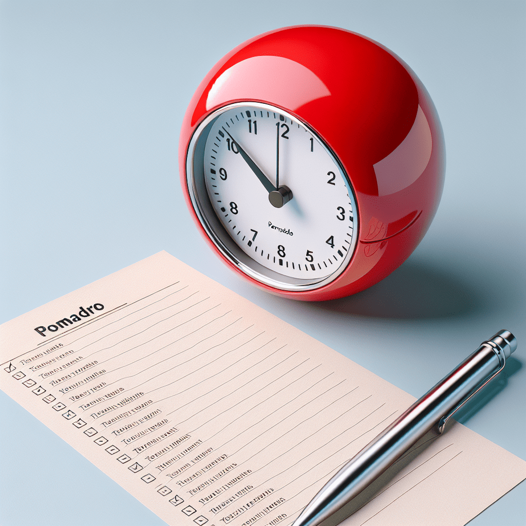 imagen de un reloj de cocina clásico junto a una lista de tareas, simbolizando la Técnica Pomodoro.