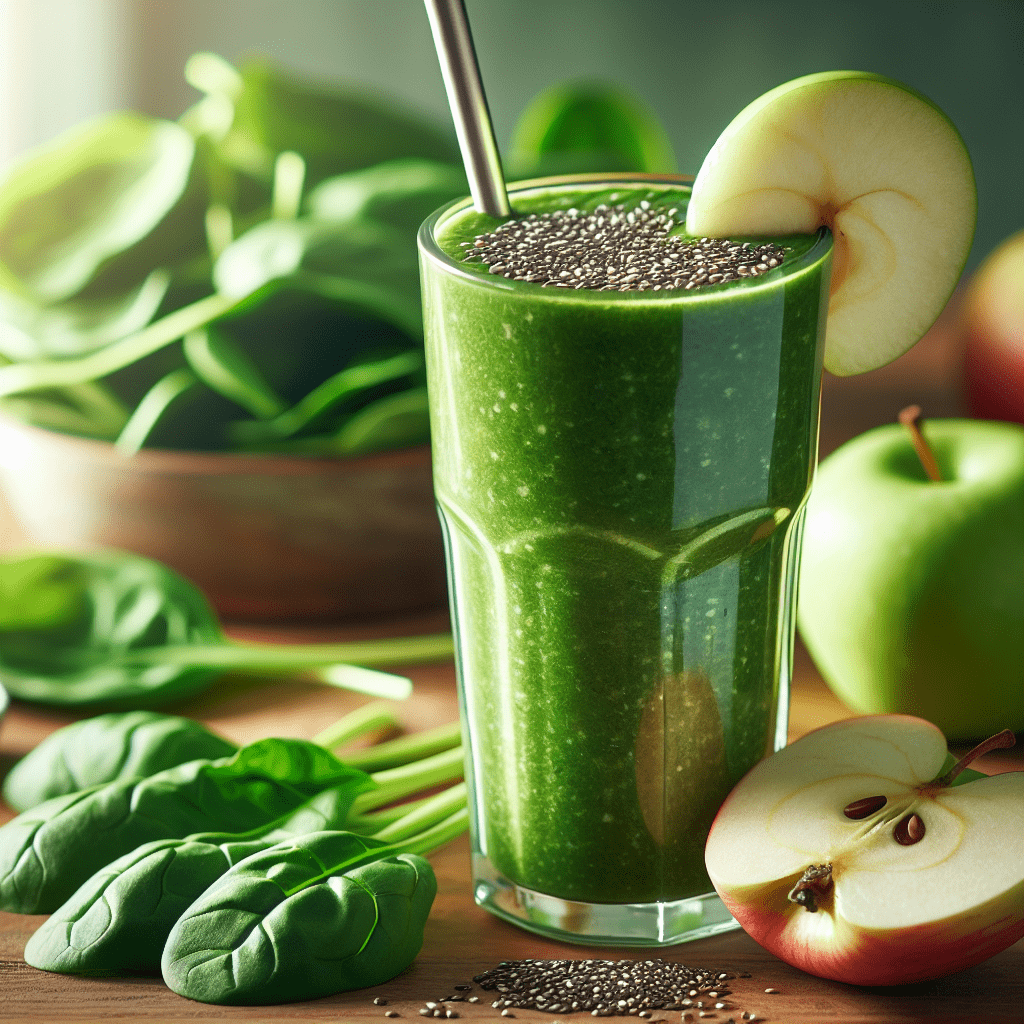 Batido verde con espinacas, manzana y semillas de chía