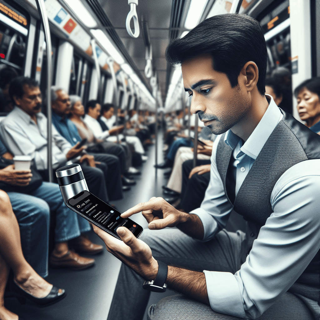 A person using a virtual assistant on their smartphone to manage their daily tasks while commuting on a train