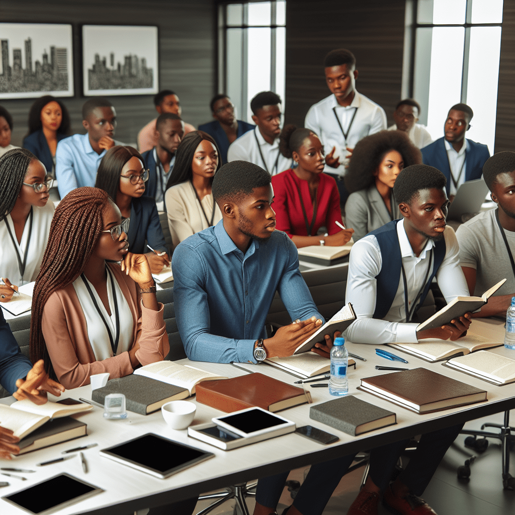 A group of young Nigerian professionals attending a training workshop or seminar