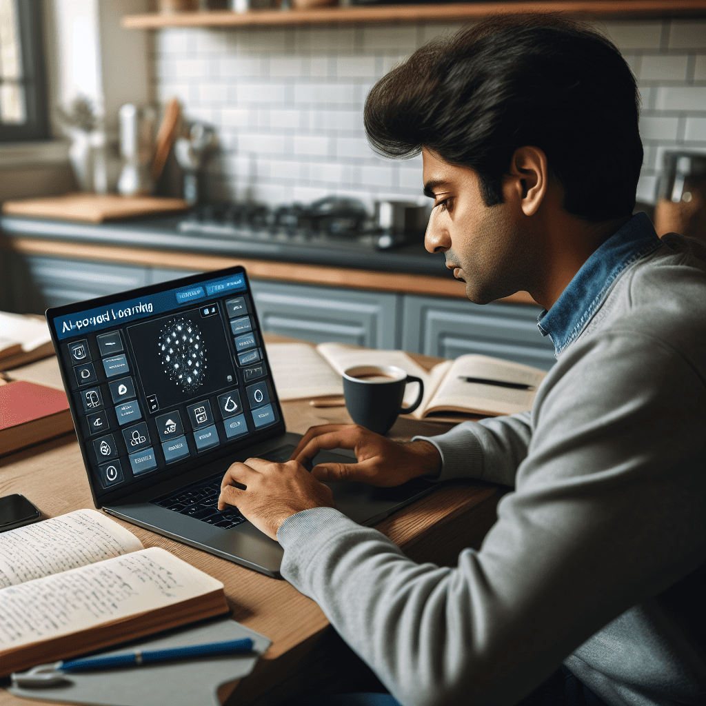 A student studying on their laptop, with an AI-powered learning platform visible on the screen