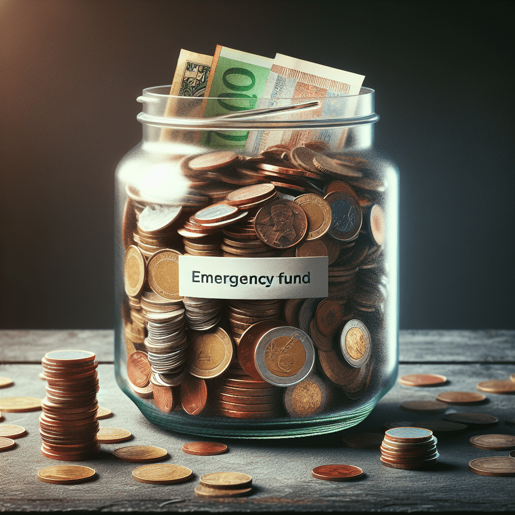 Representación gráfica de un “Fondo de emergencia” con monedas y billetes acumulándose en un frasco transparente