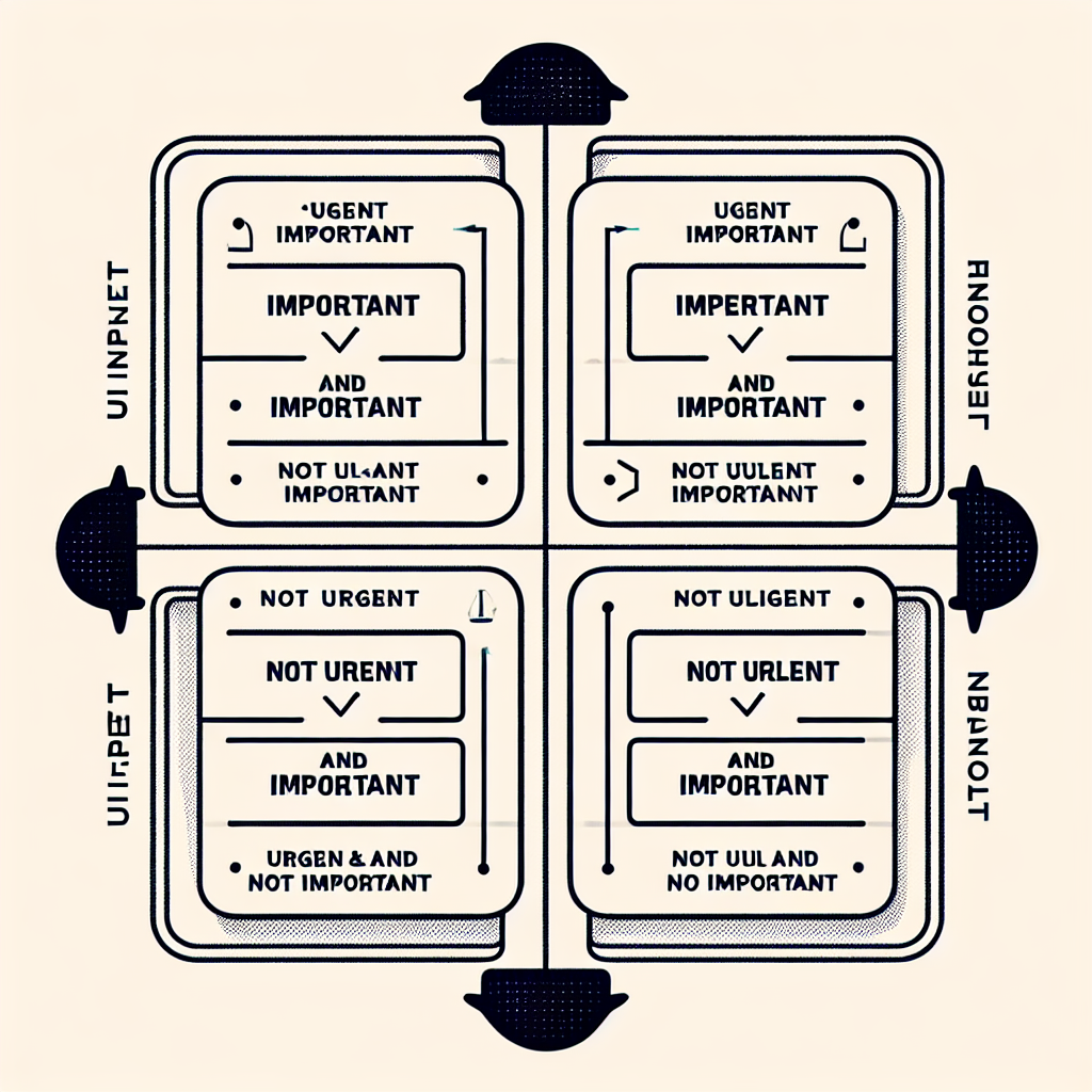 Diagrama de la Matriz de Eisenhower destacando cuatro cuadrantes: Urgente e Importante, No Urgente e Importante, Urgente y No Importante, No Urgente y No Importante.