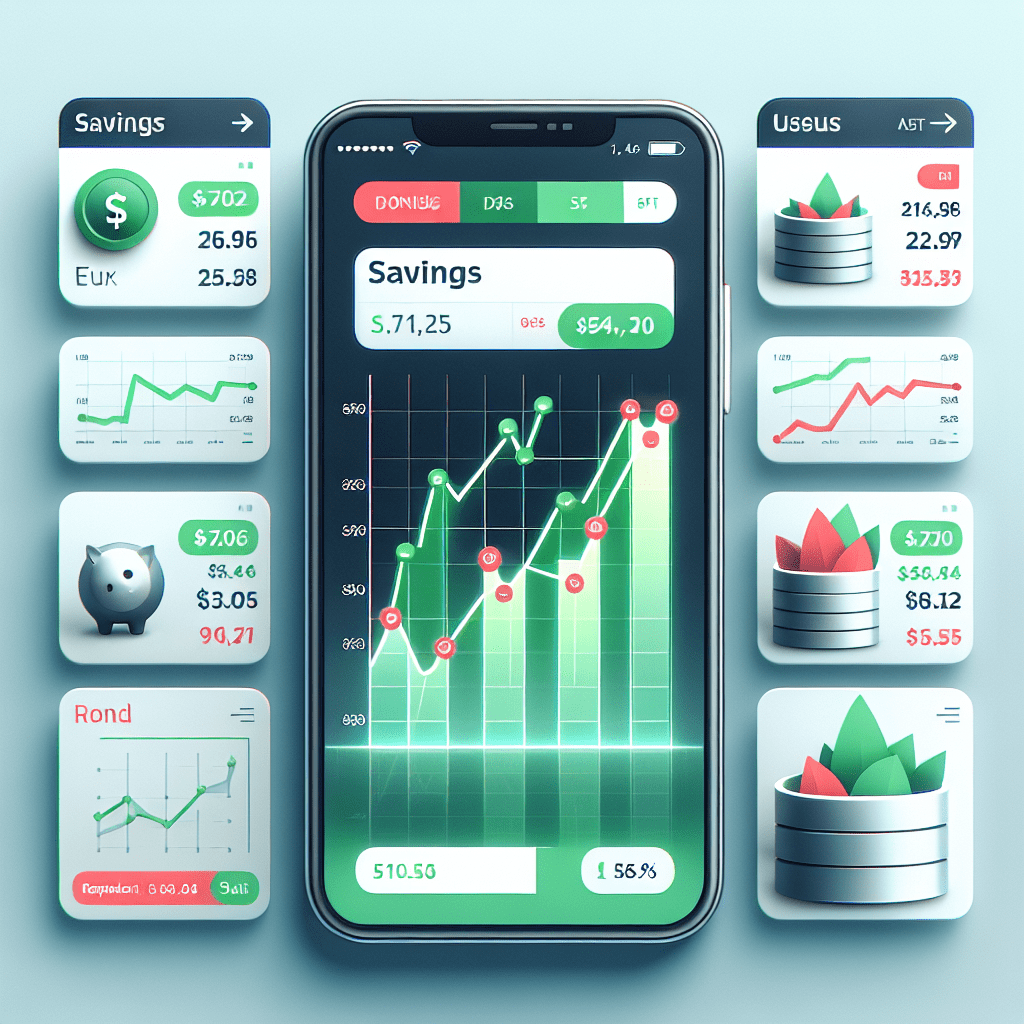 Vista gráfica de una app de ahorro mostrando diferentes fondos y sus rendimientos