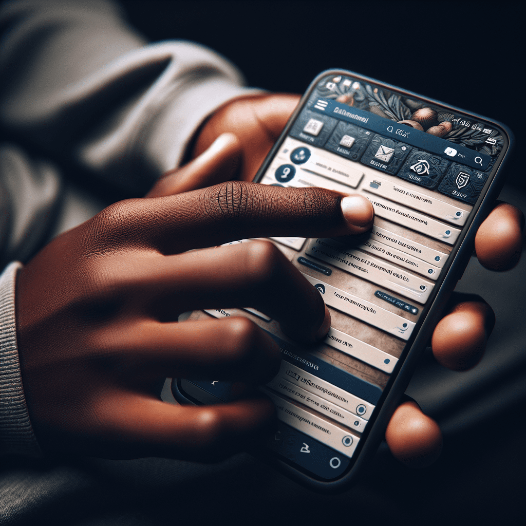 A close-up of a Kenyan student’s hands holding a smartphone, showing an educational app interface in both English and Swahili