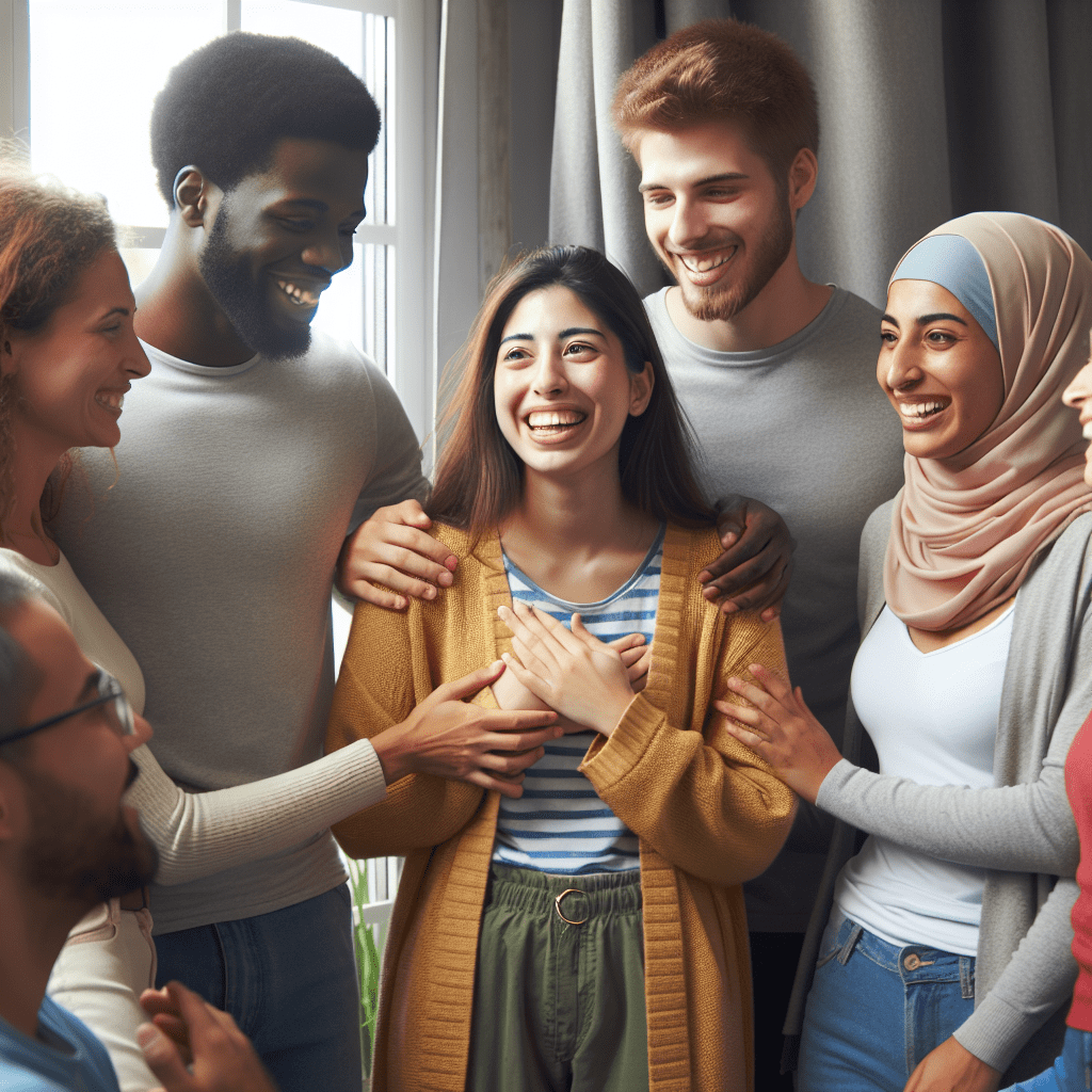 Grupo de personas apoyándose mutuamente en un entorno grupal