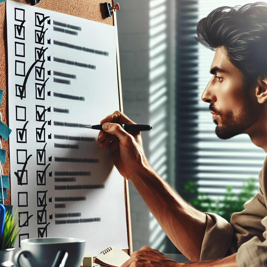 Alguien marcando un checklist en un tablero de tareas, mostrando varias tareas completadas.
