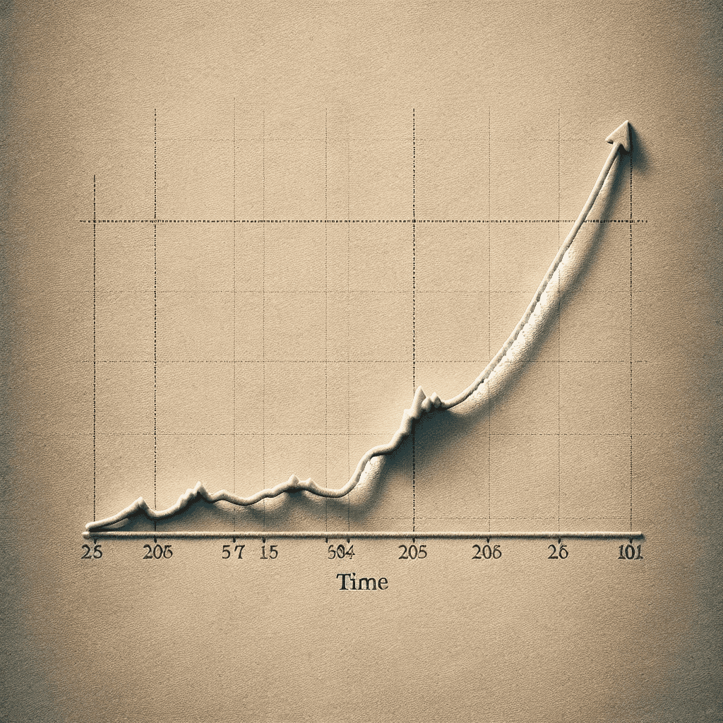 Gráfico lineal mostrando el crecimiento de una inversión pequeña a lo largo del tiempo.