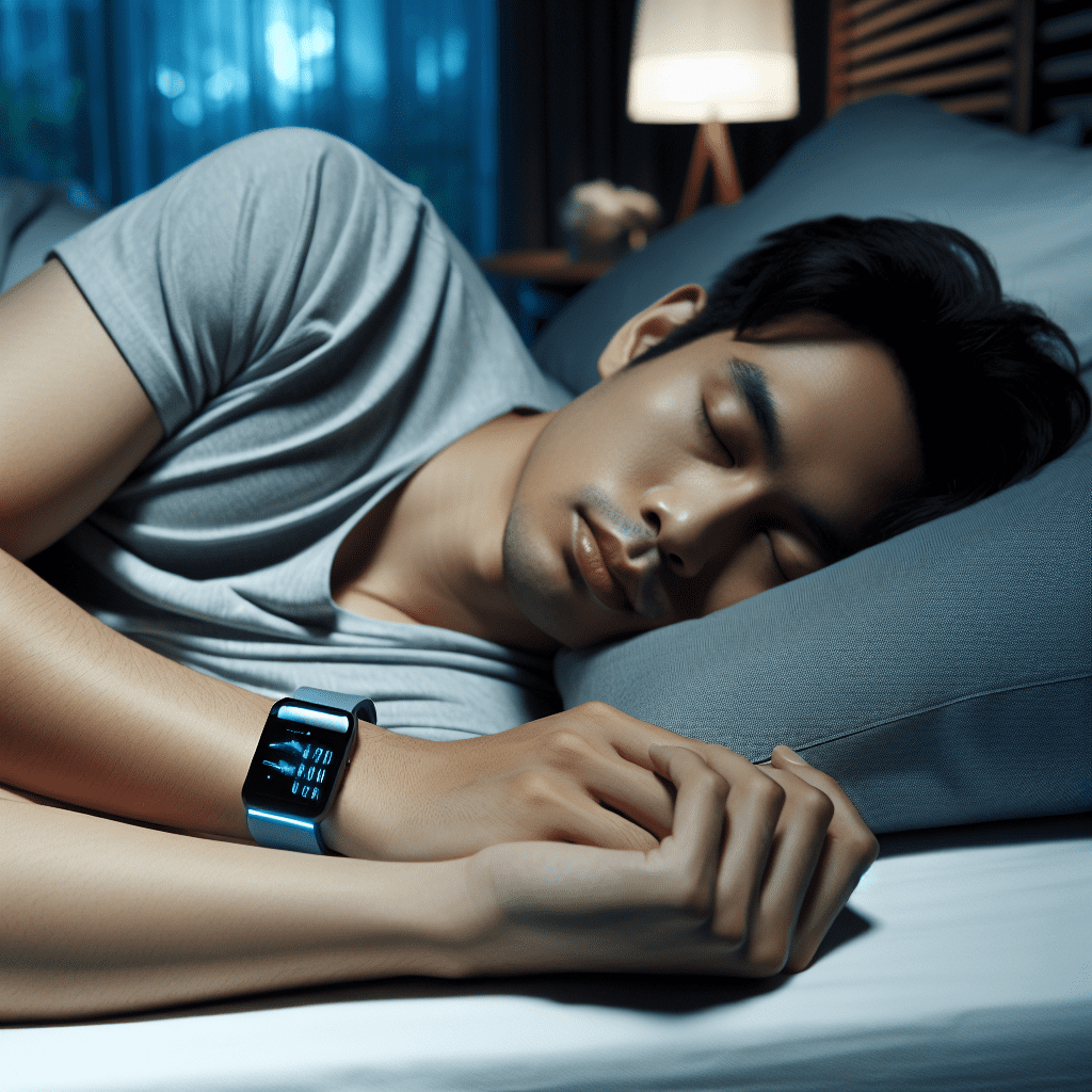 Persona utilizando un wearable mientras duerme en su cama