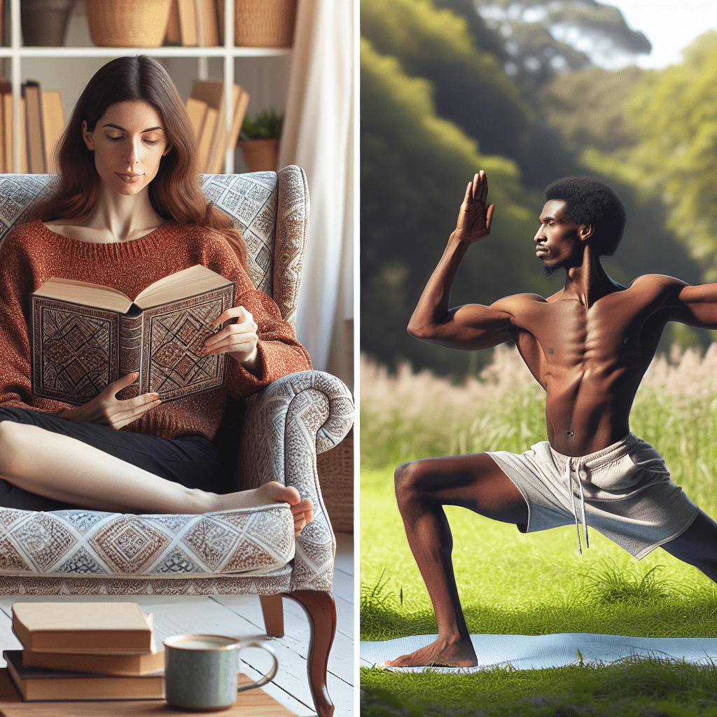 Imagen de alguien disfrutando de su tiempo libre, posiblemente leyendo un libro o practicando yoga