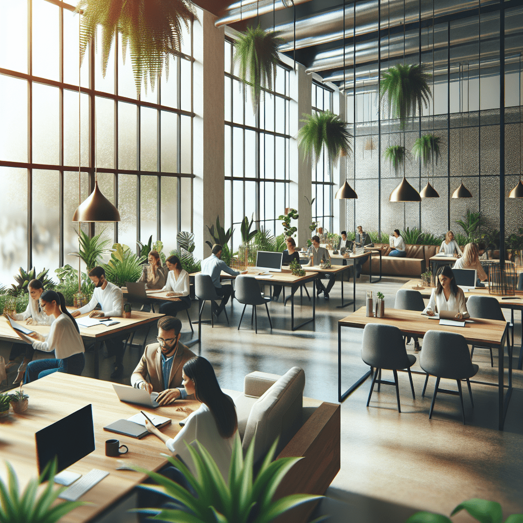 Image of a modern co-working space filled with plants and natural light