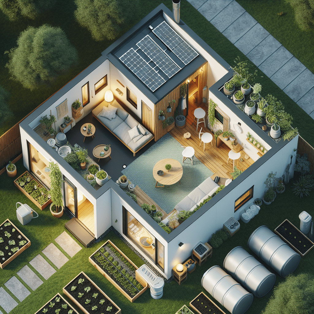 Aerial view of a minimalist zero-waste lifestyle home