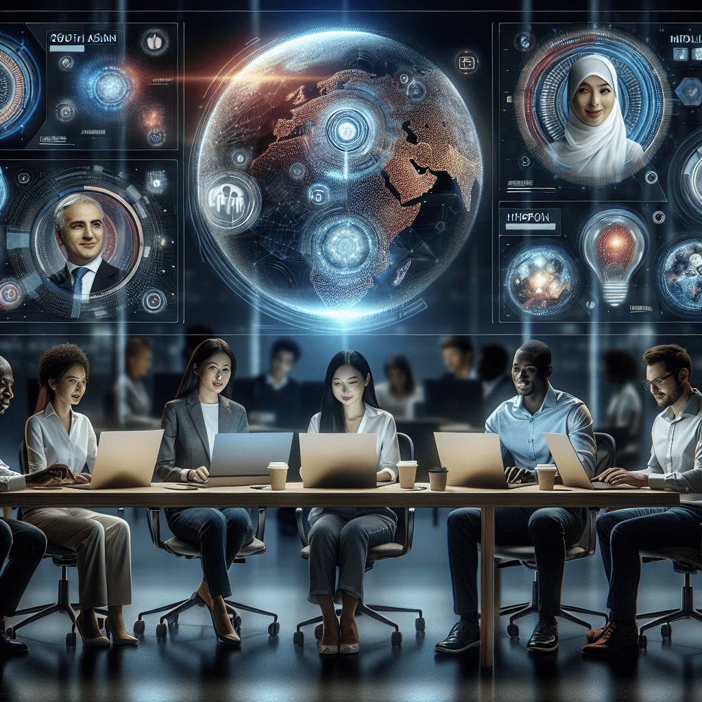A global team using AI-powered collaboration tools to work together seamlessly