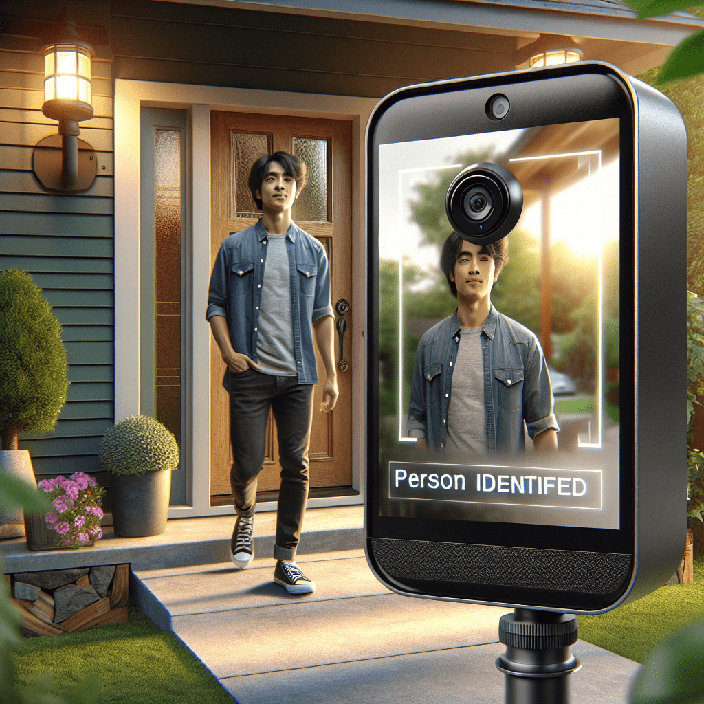 A smart home security camera identifying a person at the front door