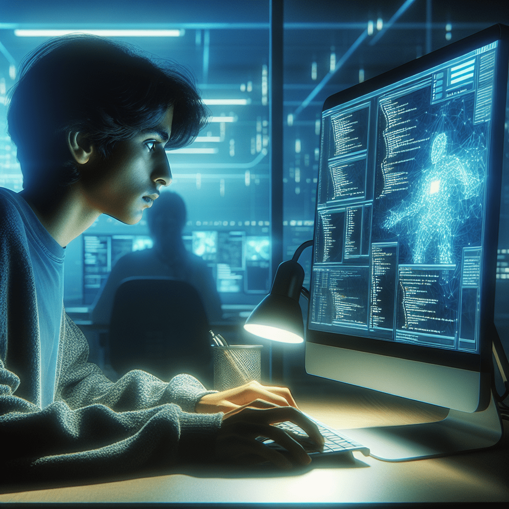 A person working on a computer with an AI-powered tool automating repetitive tasks in the background