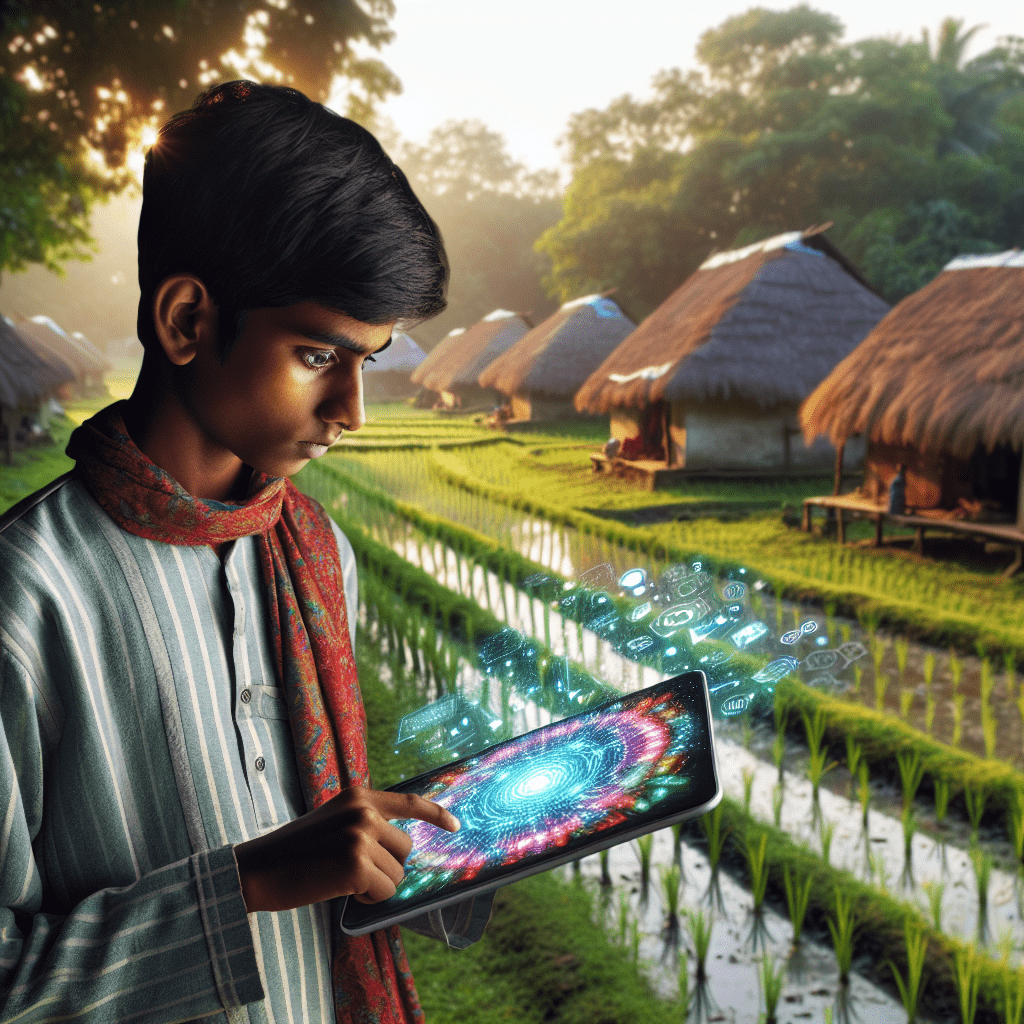 A student in a rural Indian village using an AI-powered educational app on a tablet