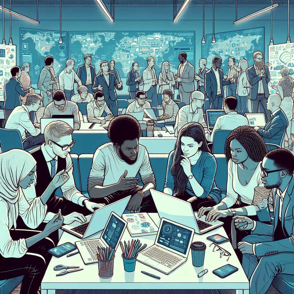 Photos of a startup pitch event or hackathon in Nigeria, showing entrepreneurs and investors networking