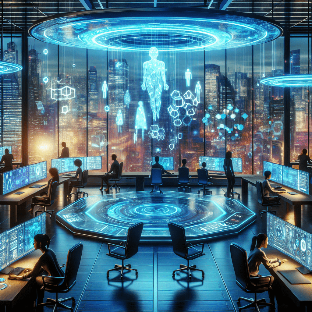 A futuristic workspace with advanced technology, symbolizing the impact of technology on careers
