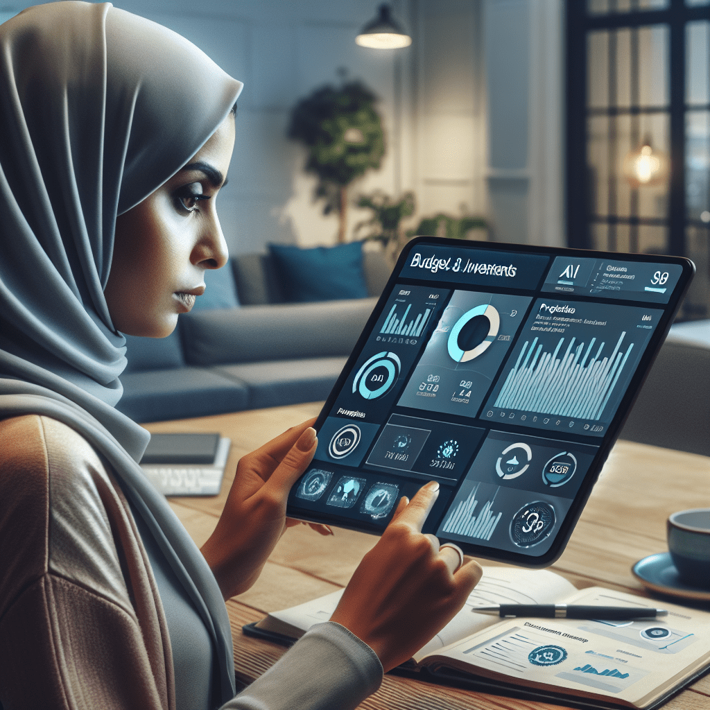 A person reviewing their budget and investments on a tablet, with AI-generated financial insights visible