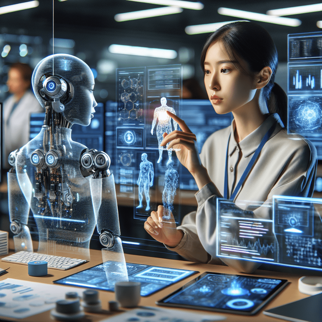 A data scientist collaborating with an AI to analyze complex datasets