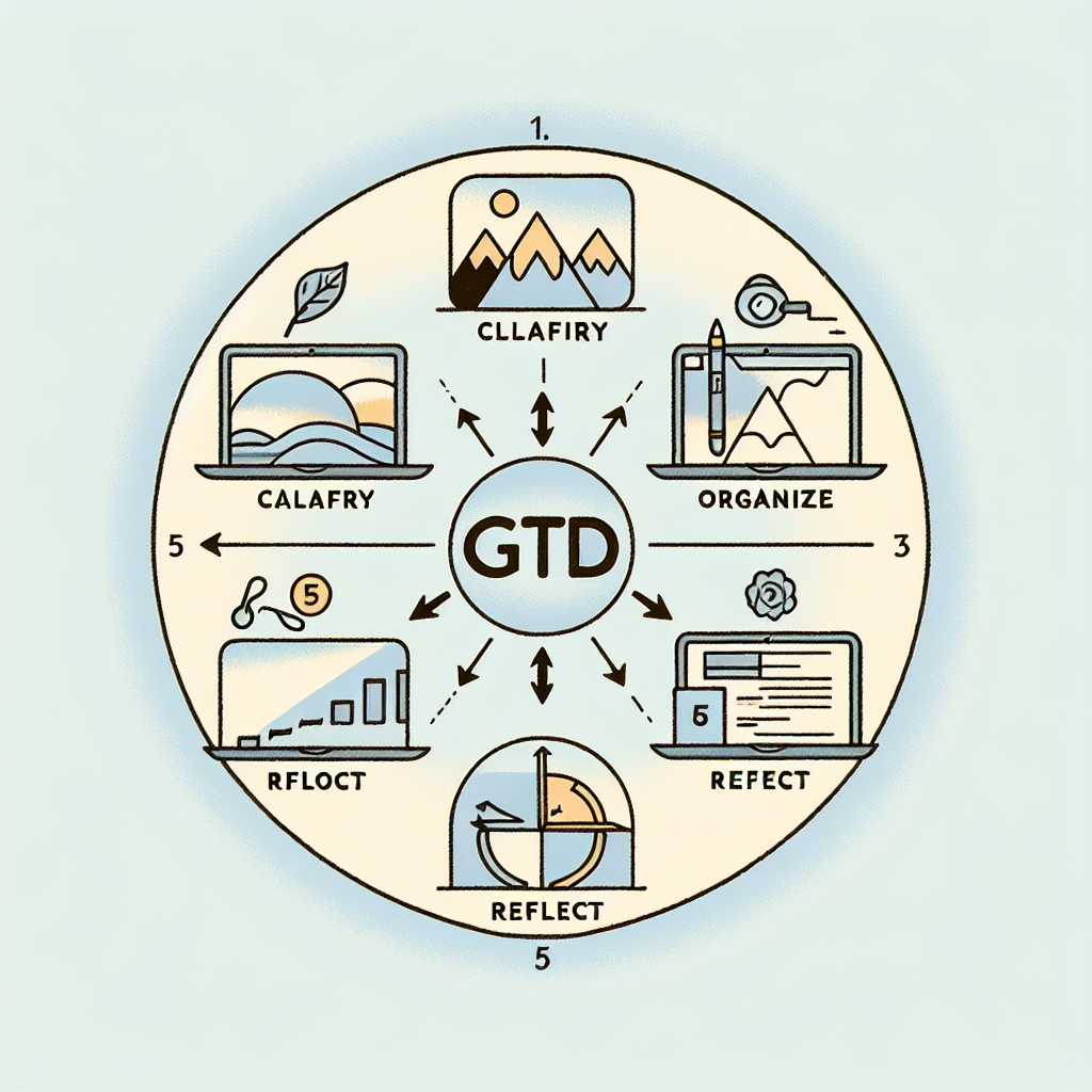 diagrama simplificado del método GTD mostrando sus cinco pasos principales.