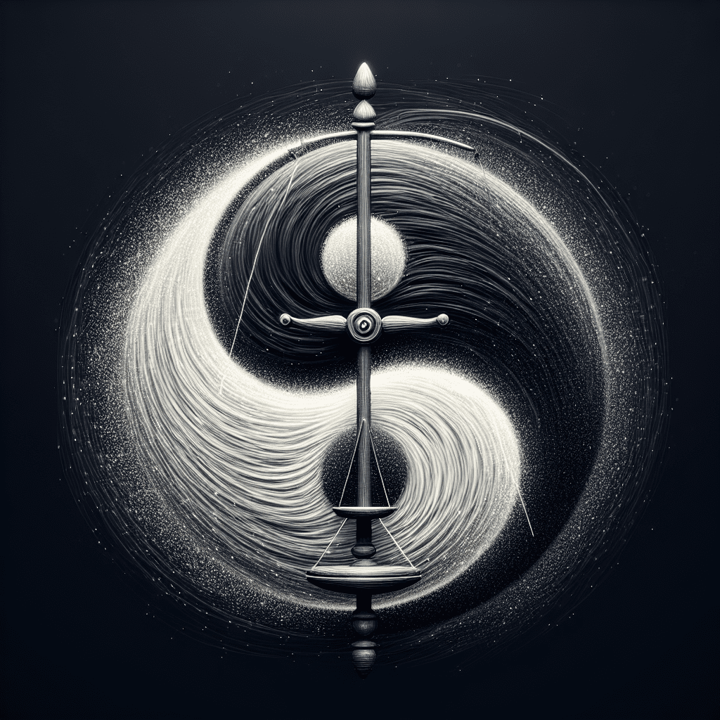 A yin-yang symbol or balanced scale, representing the harmonious integration of opposing forces or the quest for equilibrium between speed and slowness.