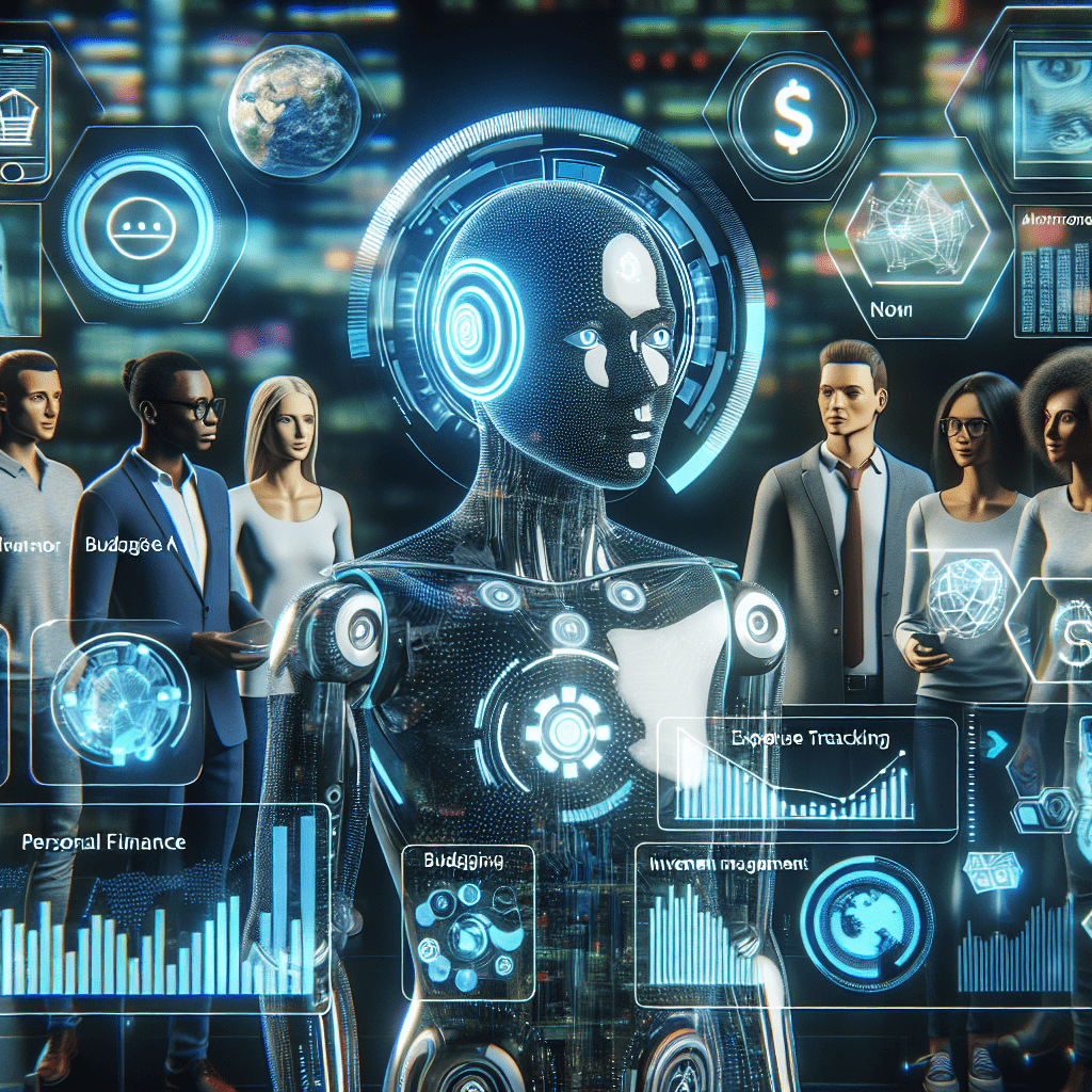An image illustrating the future of AI in Australian personal finance, with futuristic visual elements like holograms, augmented reality, or advanced data visualizations