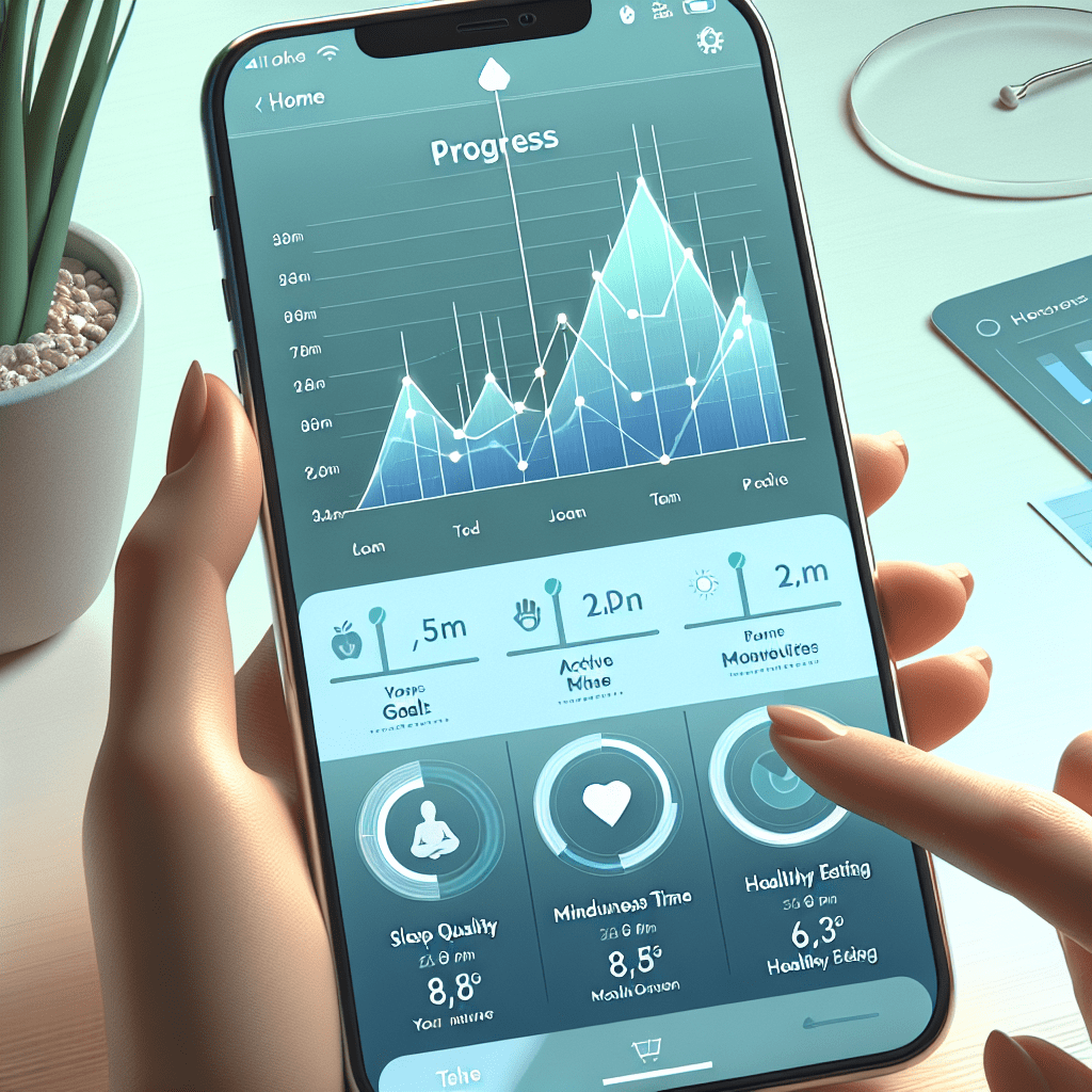 Tabla de progreso personal en una app de autocuidado, mostrando mejoras en el tiempo