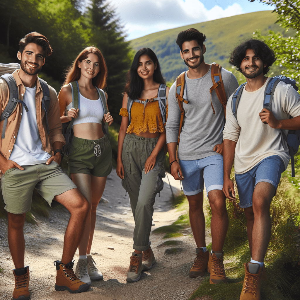 Grupo de amigos disfrutando de una caminata al aire libre, representando el ejercicio y la conexión social
