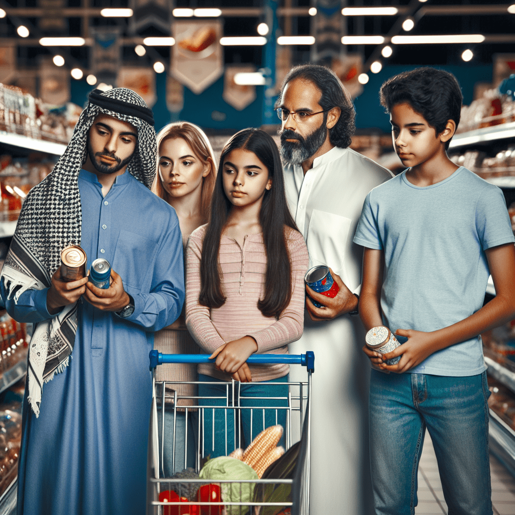 imagen de una familia haciendo compras de supermercado comparando precios