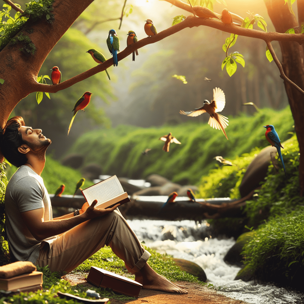 imagen de una persona disfrutando de su tiempo libre en la naturaleza, desconectada de dispositivos digitales