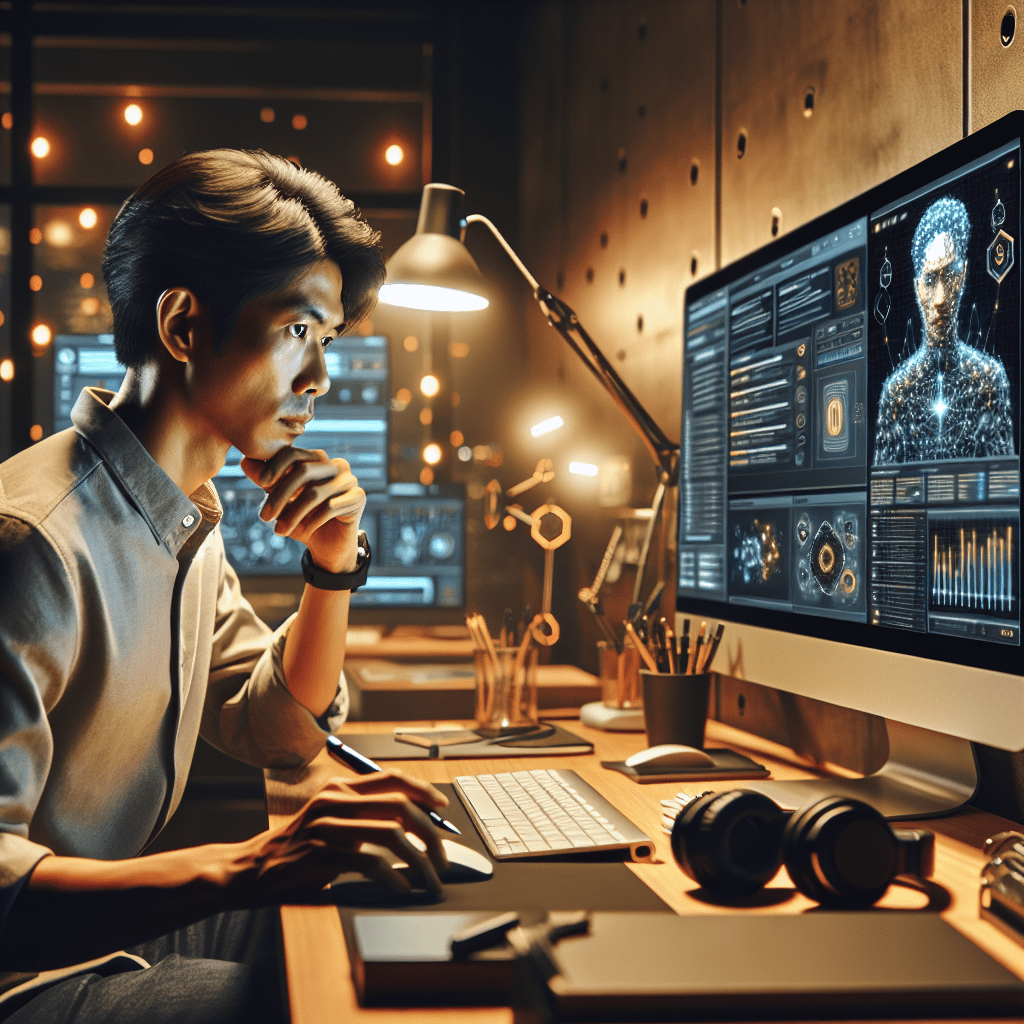 Una persona analizando datos en una computadora con gráficos avanzados de IA.