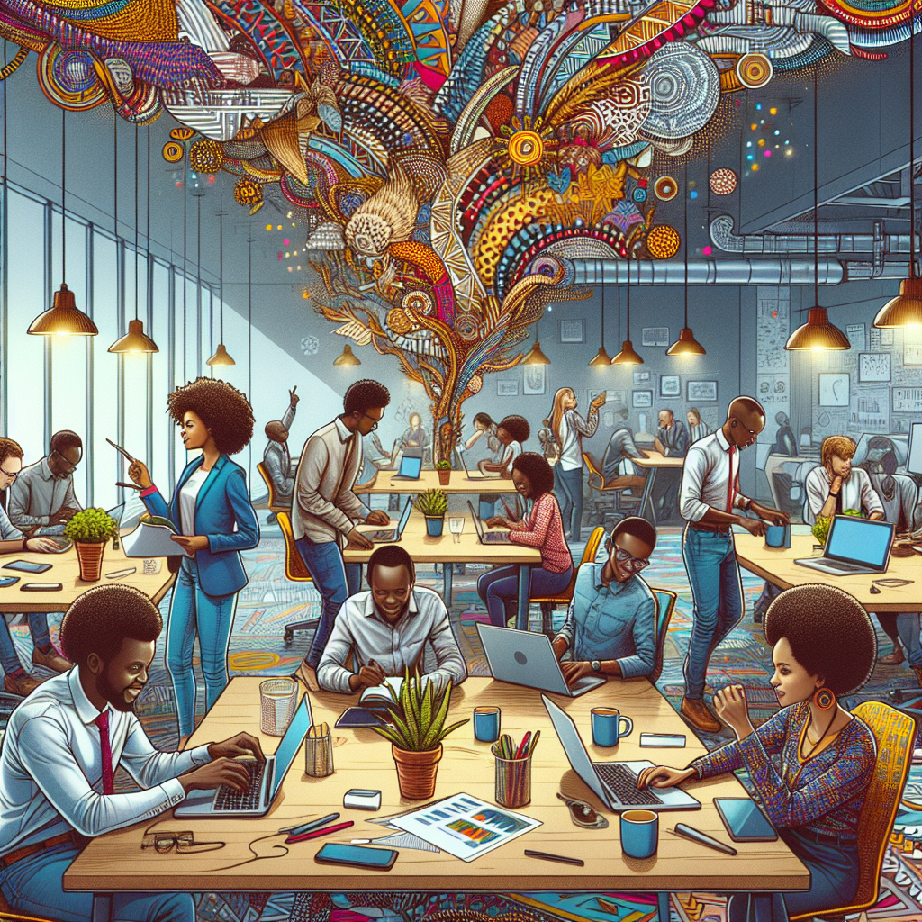 Young Kenyan entrepreneurs working together in a modern co-working space