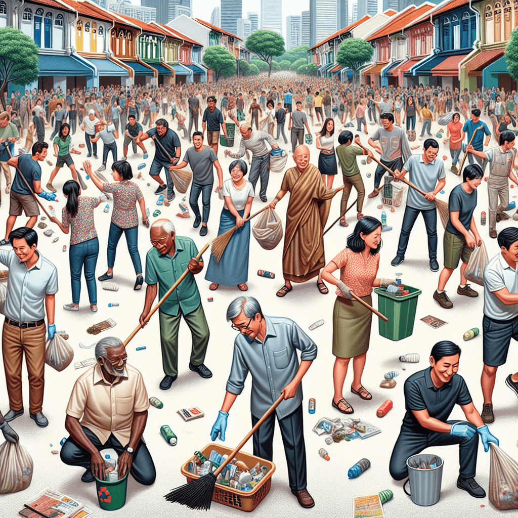Singaporeans participating in a community clean-up event, showcasing citizen engagement in environmental efforts