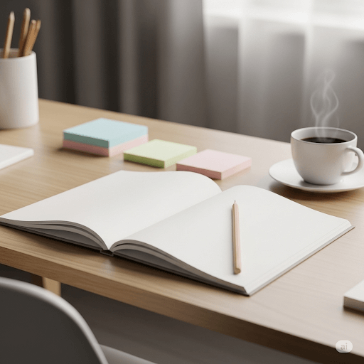 Un escritorio ordenado con un cuaderno y un lápiz para el trabajo enfocado